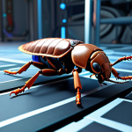**

"A futuristic laboratory showcasing a robotic cockroach deftly navigating a complex obstacle course. Emphasize the robot's agility and biomimetic design, inspired by the natural cockroach. Soft, diffused lighting."

**