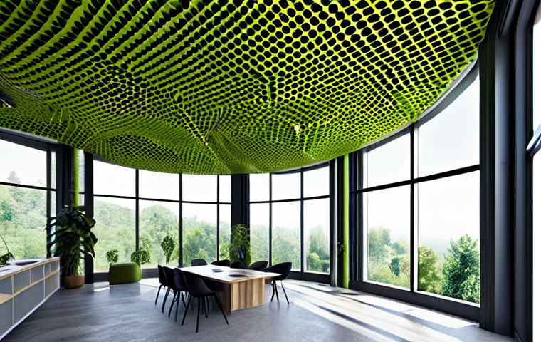 Biomimetic Architecture**

"A modern, sustainable building inspired by nature, featuring a facade with textures and patterns mimicking natural structures like honeycomb or plant leaves. The building is surrounded by lush greenery and integrates seamlessly with the landscape. Natural light floods the interior through innovative window designs. Fully clothed people are seen interacting within the space. Safe for work, appropriate content, professional architecture rendering, perfect anatomy, correct proportions, natural pose, family-friendly, high quality, professional."

**