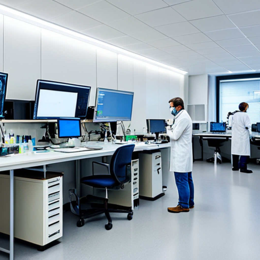 **
A team of diverse scientists and engineers in a brightly lit laboratory, fully clothed in appropriate lab attire, working on a biomimicry project, safe for work, perfect anatomy, correct proportions, family-friendly, professional setting, showcasing collaboration and innovation. The lab includes microscopes, computer screens displaying data, and prototypes of bio-inspired materials. Focus on a sense of discovery and problem-solving. high-quality image, professional.
**