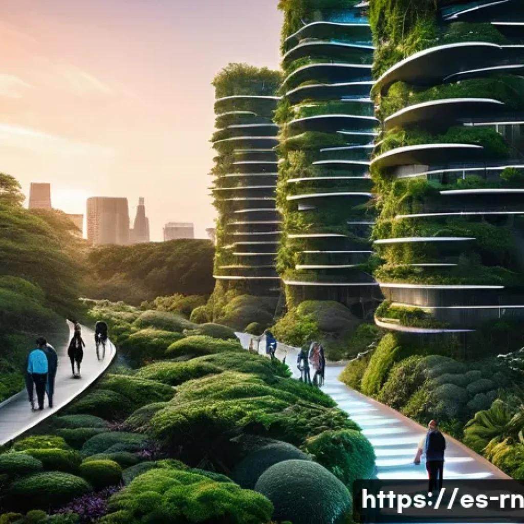 생체모방 기술을 통한 도시 디자인 혁신 - **Prompt:** "A futuristic cityscape at sunset, featuring towering skyscrapers covered in lush vertic...
