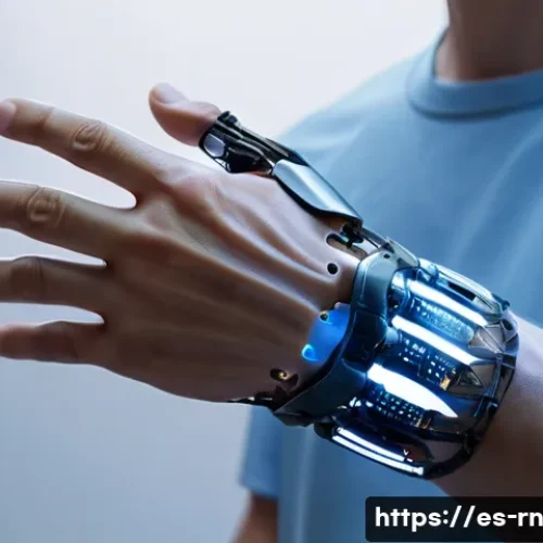 Home 31 생체모방 혁신의 미래 사회적 역할 - A futuristic prosthetic arm made from biomimetic materials resembling human skin, featuring realisti...